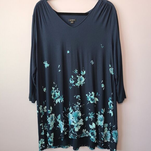 J Jill Wearever Collection Buttery Soft Long Floral Tunic 3/4 Sleeve Top Size L - Picture 1 of 11